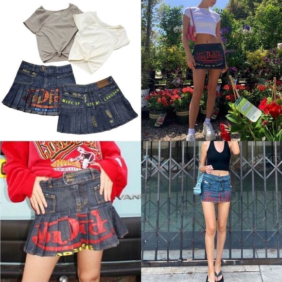 The FAMOUS Von Dutch Denim Pleated Mini Skirt - Picture 4 of 5